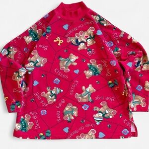 Vintage Holiday Time Red Teddy Bear Christmas AOP Mockneck Sweatshirt